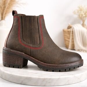 Chic Brown and Red Ankle Booties BNWT